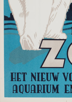 Antwerp Zoo Polar Bear 1950 Small Advertising Poster - detail