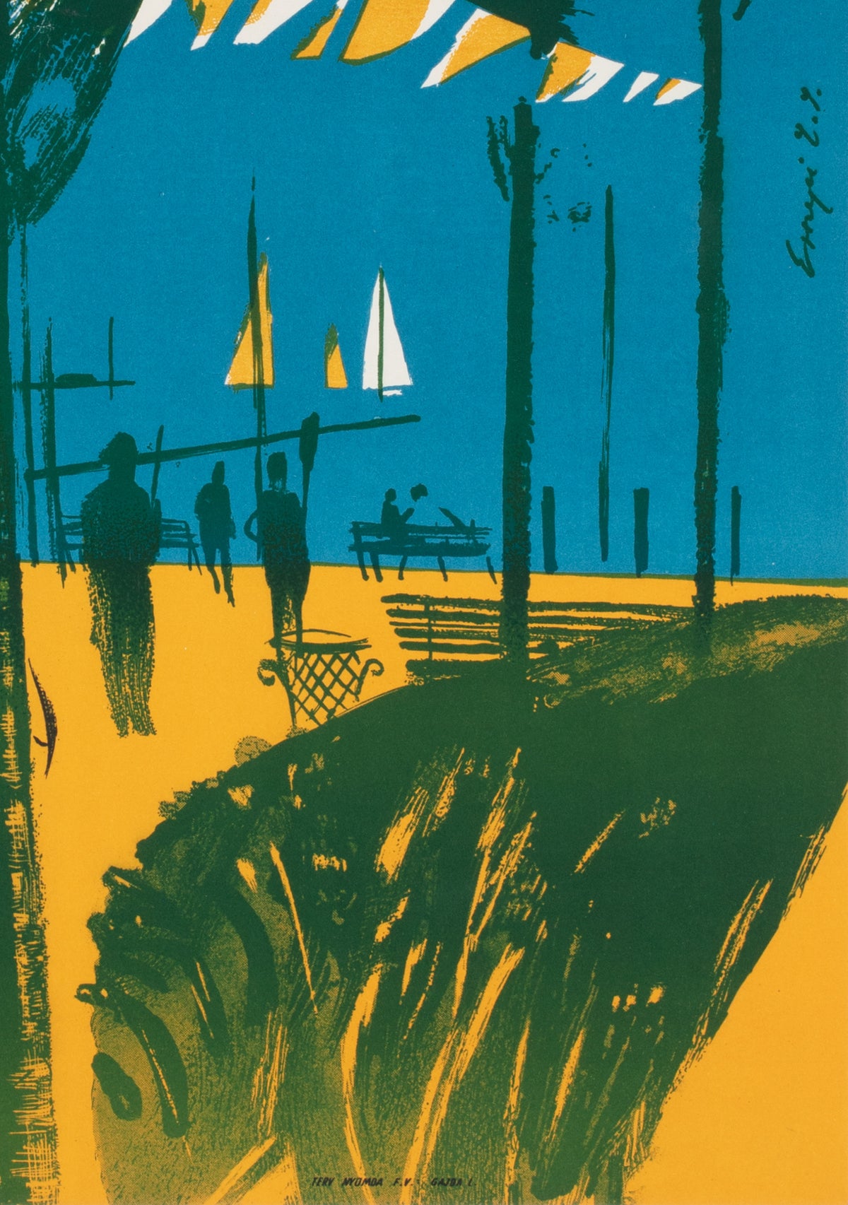 Balaton weeks Balatoni hetek 1959 Hungarian Travel Poster, Ernie Sandor - detail