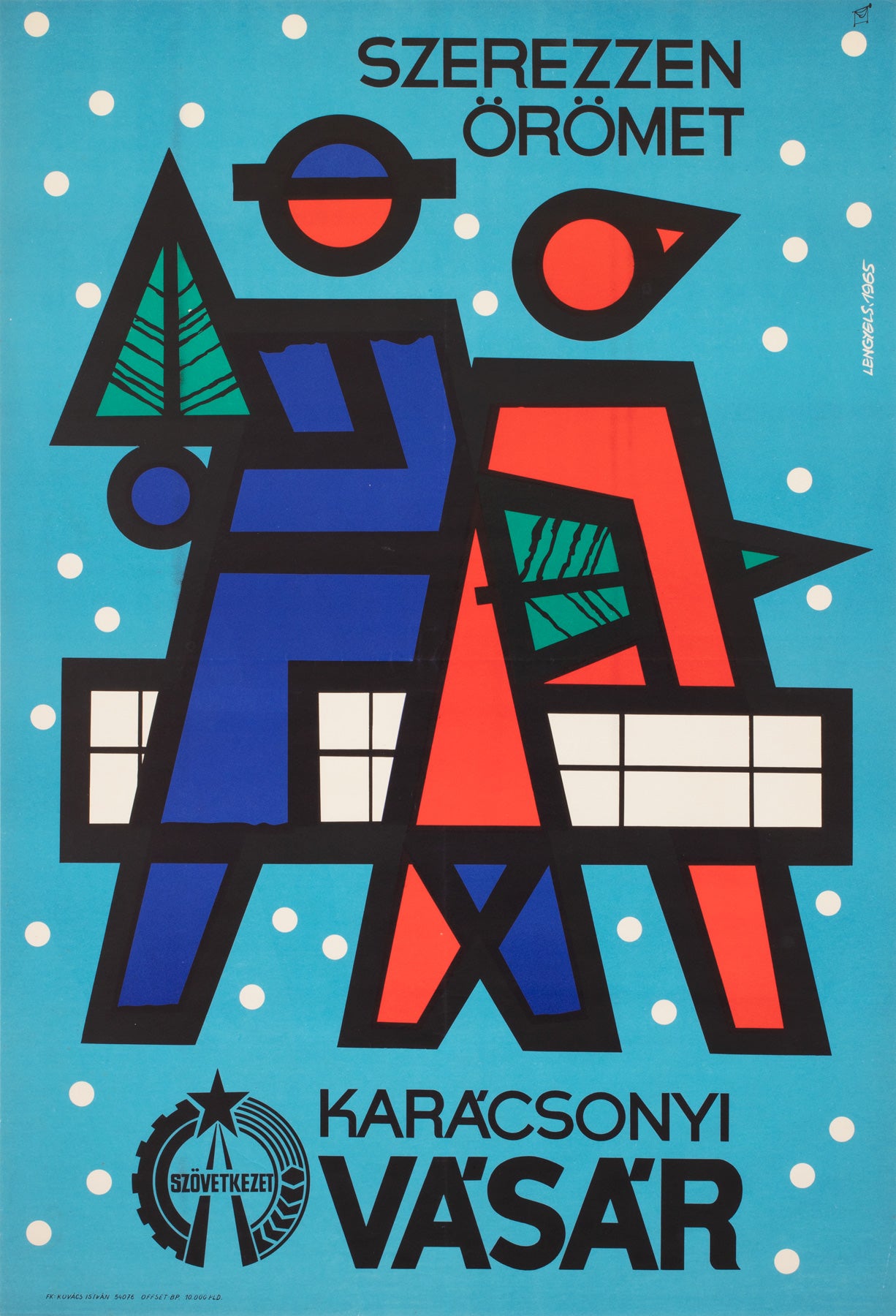 Bring Joy 1965 Christmas Shopping Hungarian Advertising Poster, Sandor Lengyel