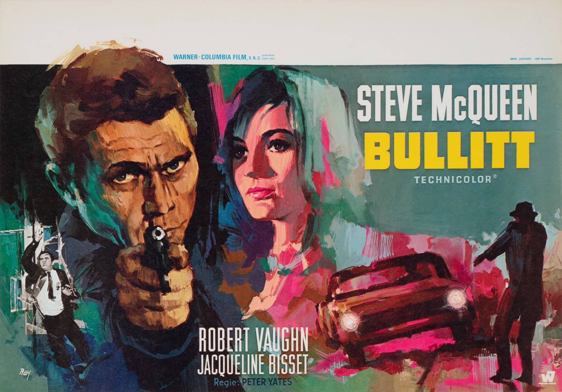 Bullitt 1969 Belgian Film Movie Poster, Raymond Elseviers