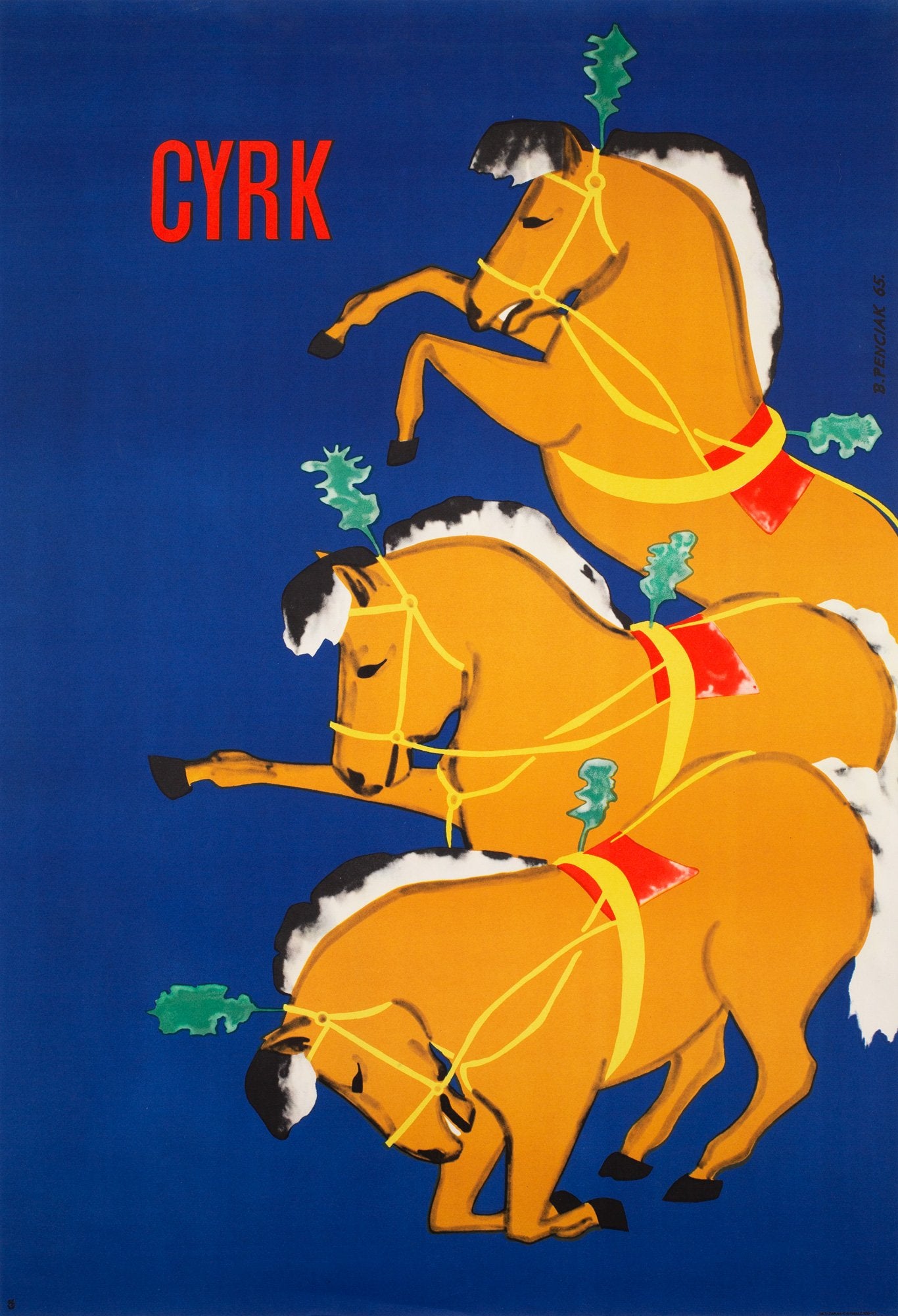CYRK Bowing Horses 1965 Polish Circus Poster, Penciak