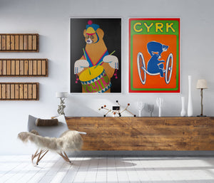 CYRK Drumming Bear Vintage Original R1982 Polish Circus Poster, Majewski
