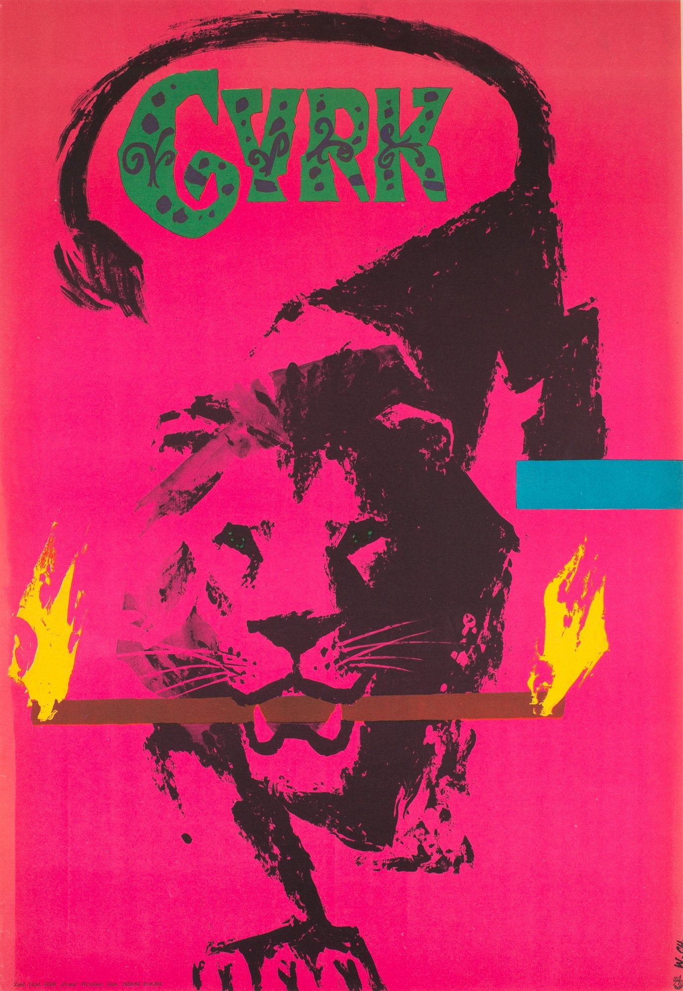 CYRK Fire Carrying Lion 1962 Polish Circus Poster, Chmielewski