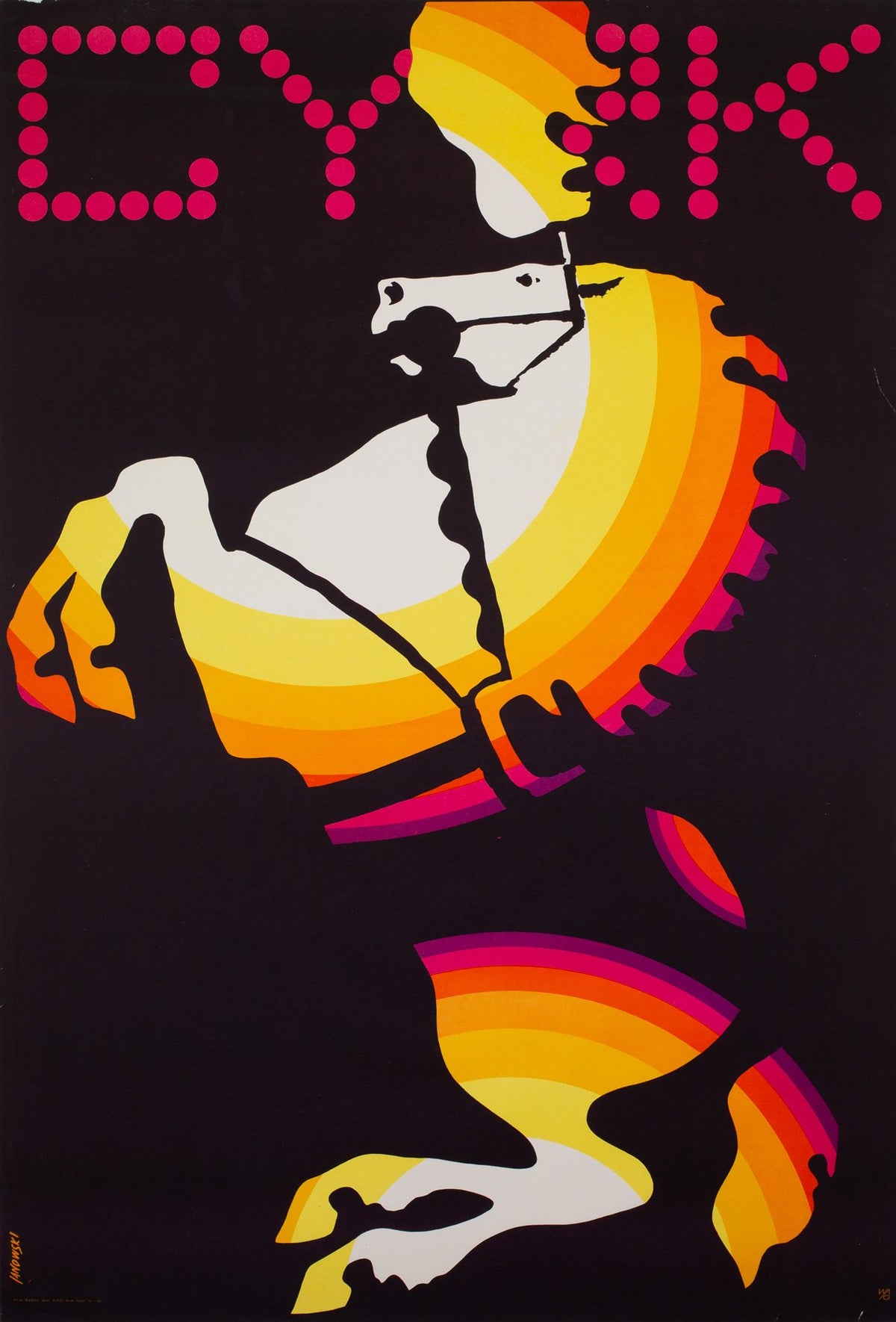 CYRK Horse Rearing 1969 Polish Circus Poster, Janowski