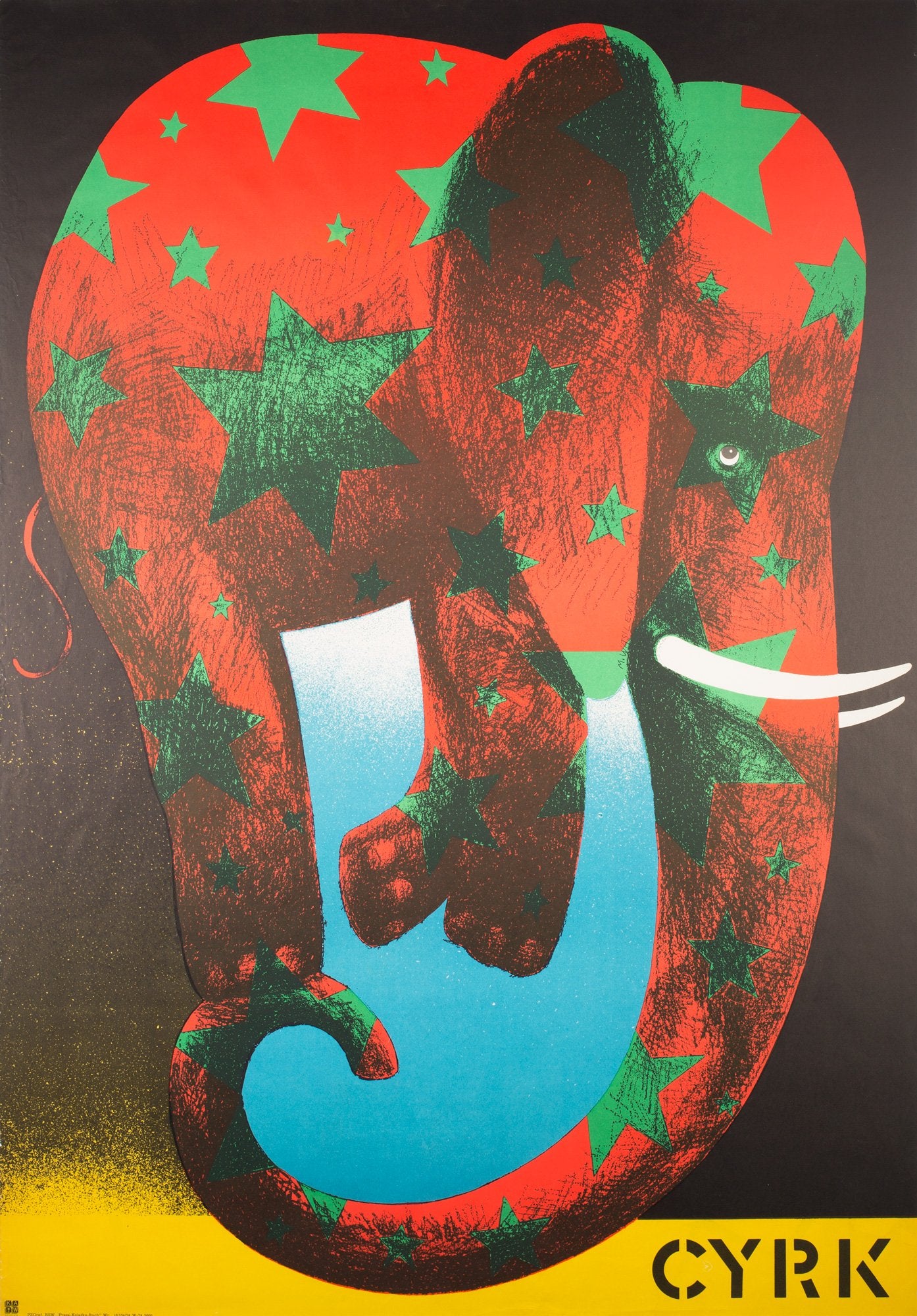 CYRK Star Elephant 1974 Polish Circus Poster, Wasilewski