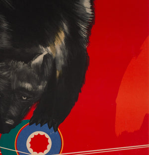 CYRK Tightrope Balancing Bear 1960s Polish Circus Poster, Syska - detail
