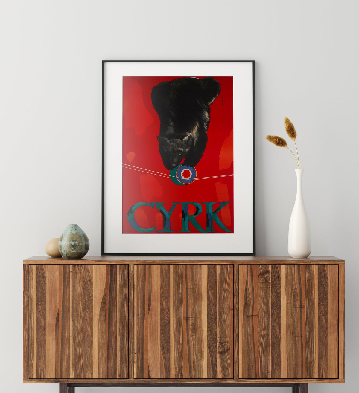 CYRK Tightrope Balancing Bear 1960s Polish Circus Poster, Syska