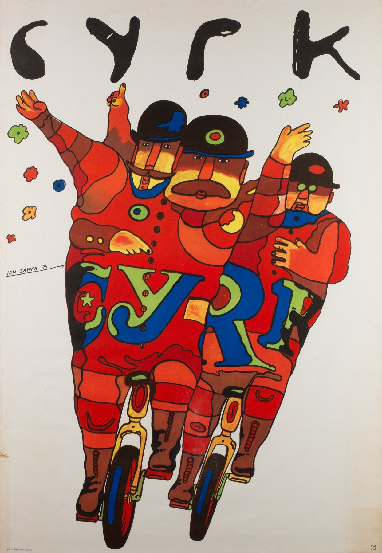 Polish CYRK Poster - Unicycle Gents 1974, Sawka