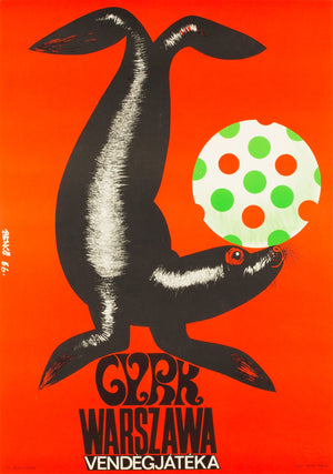 Hungarian CYRK Poster-  1966 Ball Balancing Seal, Sandor