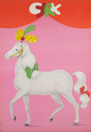 Polish CYRK Poster - White Horse with Bows 1975, Urbaniec