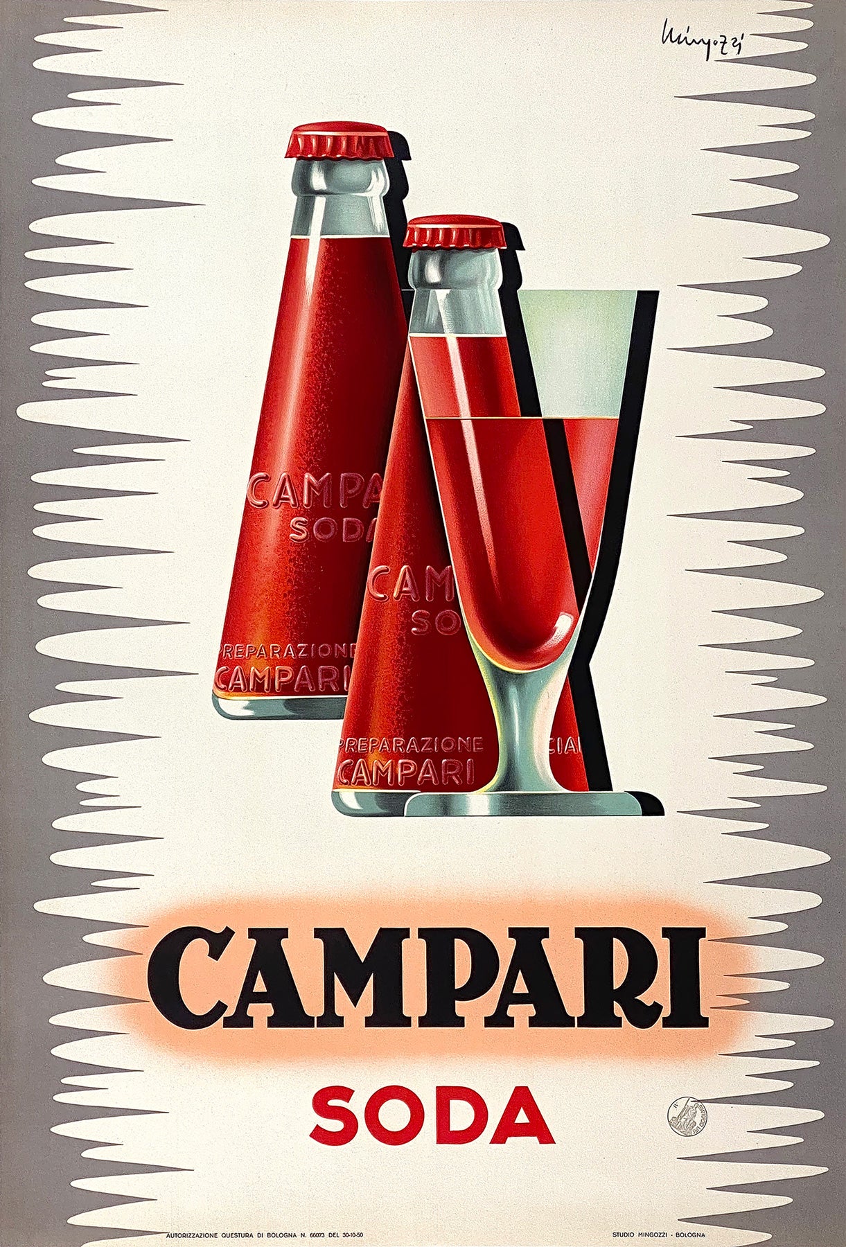 Campari Soda 1950 Vintage Italian Alcohol Adversting Poster, Giovanni Mingozzi