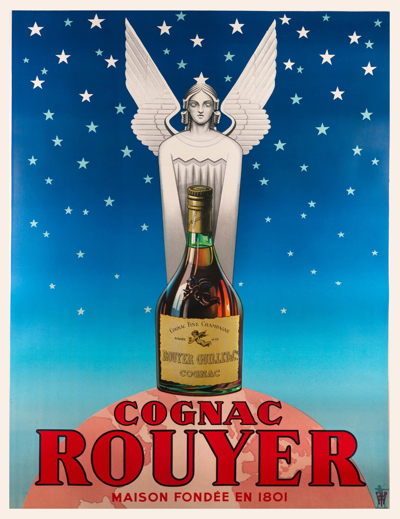 Cognac Rouyer 1945 Vintage French Alcohol Advertising Poster