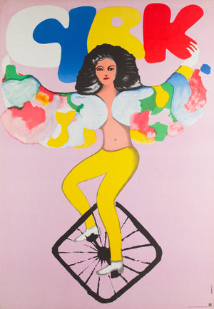 CYRK Girl on Unicycle R1976 Polish Circus Poster, Urbaniec