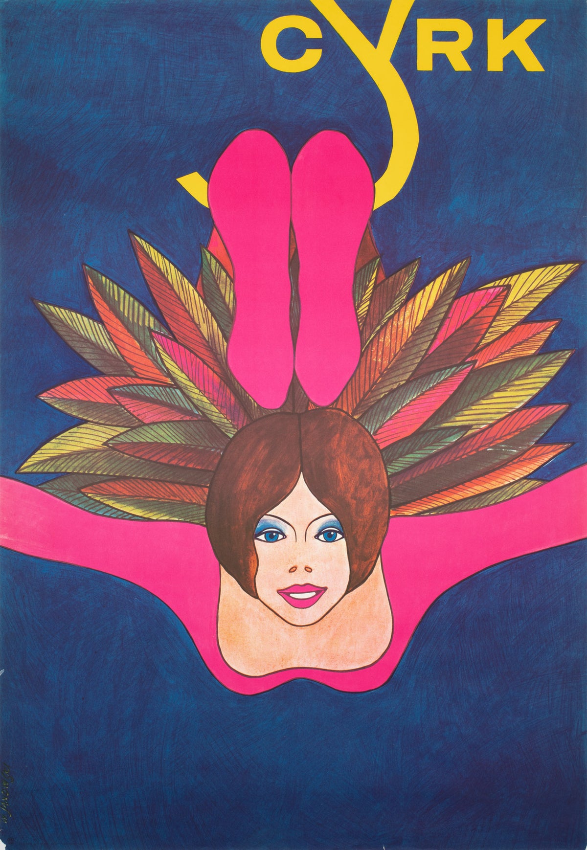 CYRK Acrobat Swinging 1977 Polish Circus Poster, Janowski