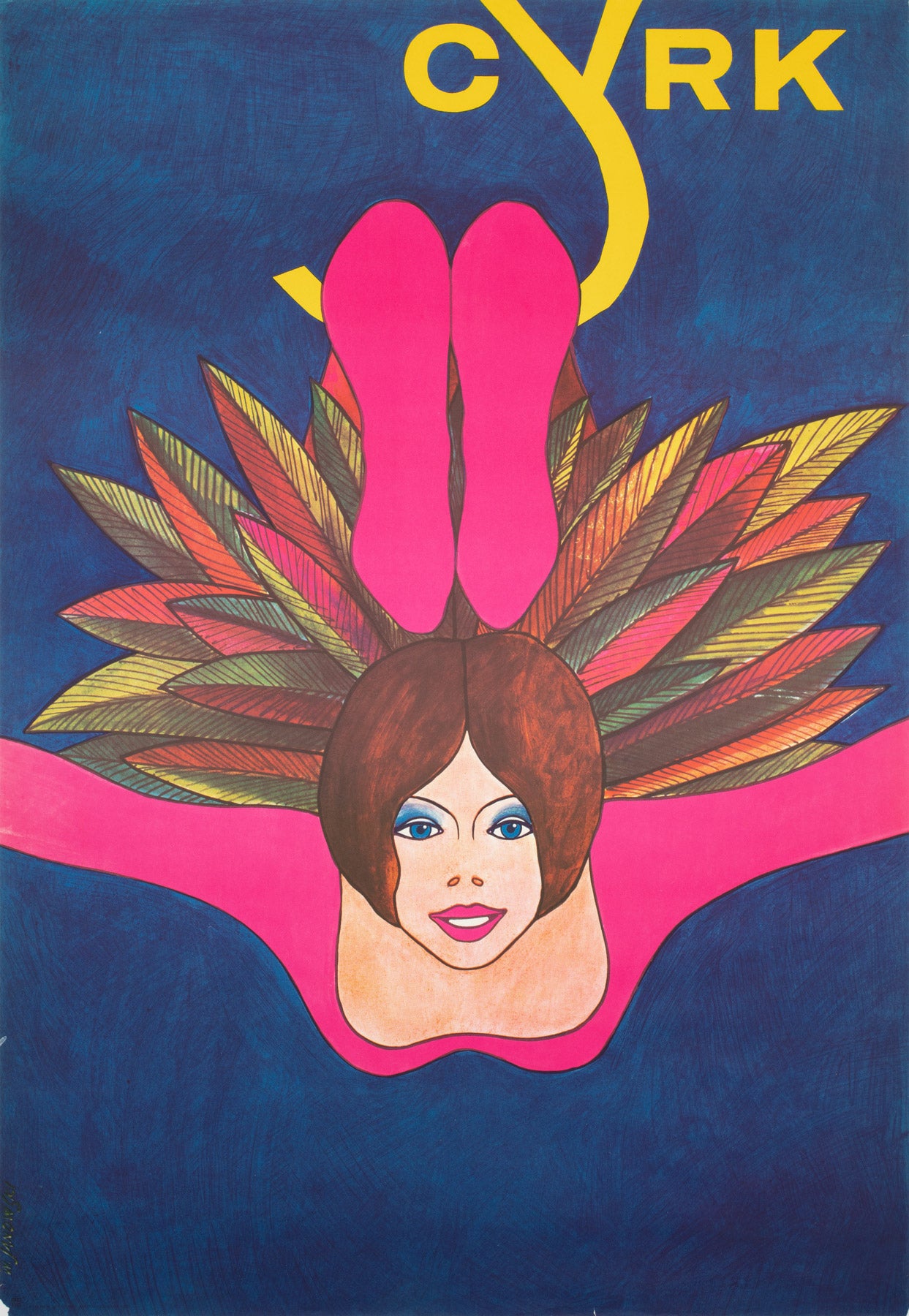 CYRK Acrobat Swinging 1977 Polish Circus Poster, Janowski