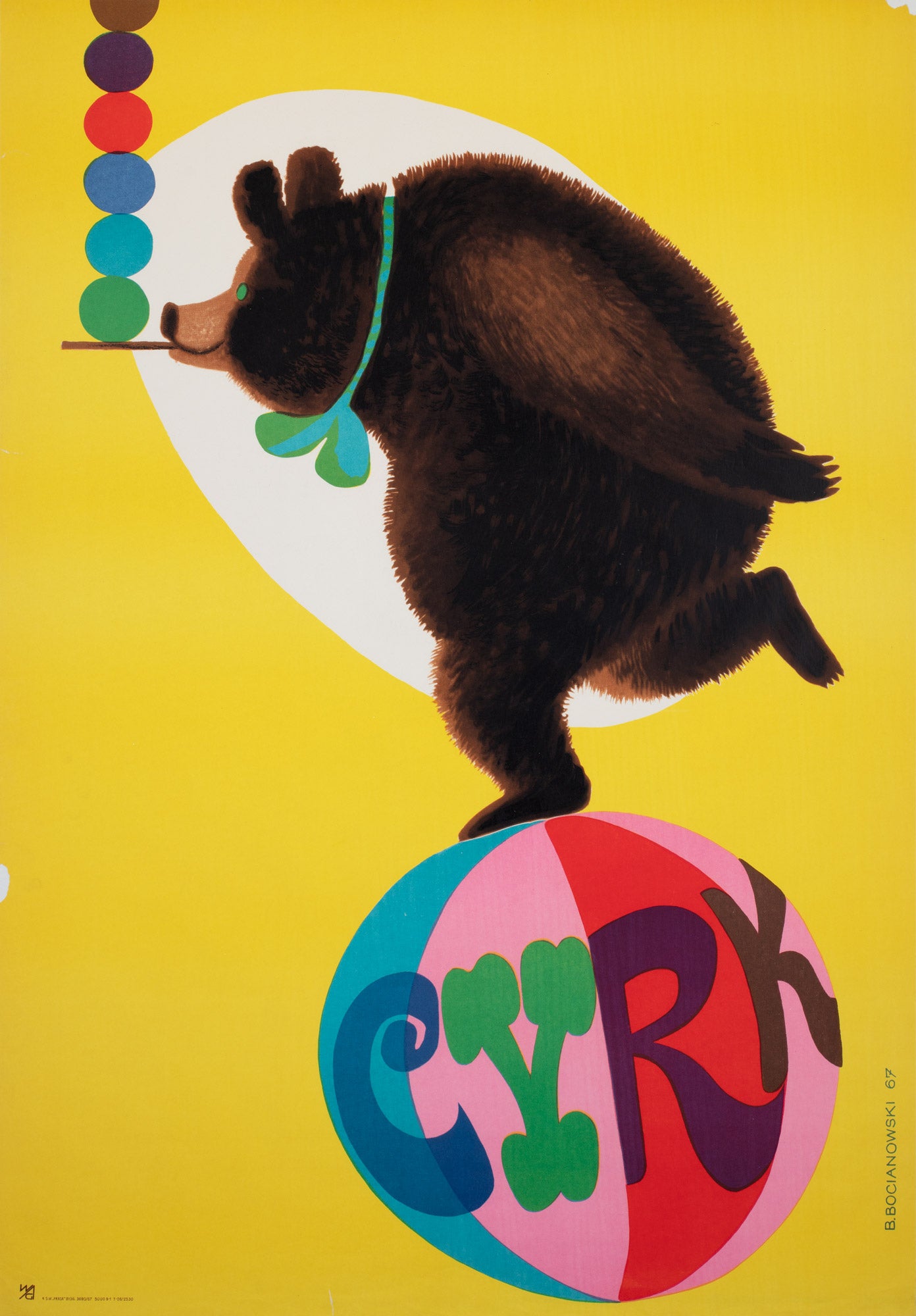 Cyrk Ball Balancing Bear 1967 Polish Circus Poster, Bocianowski