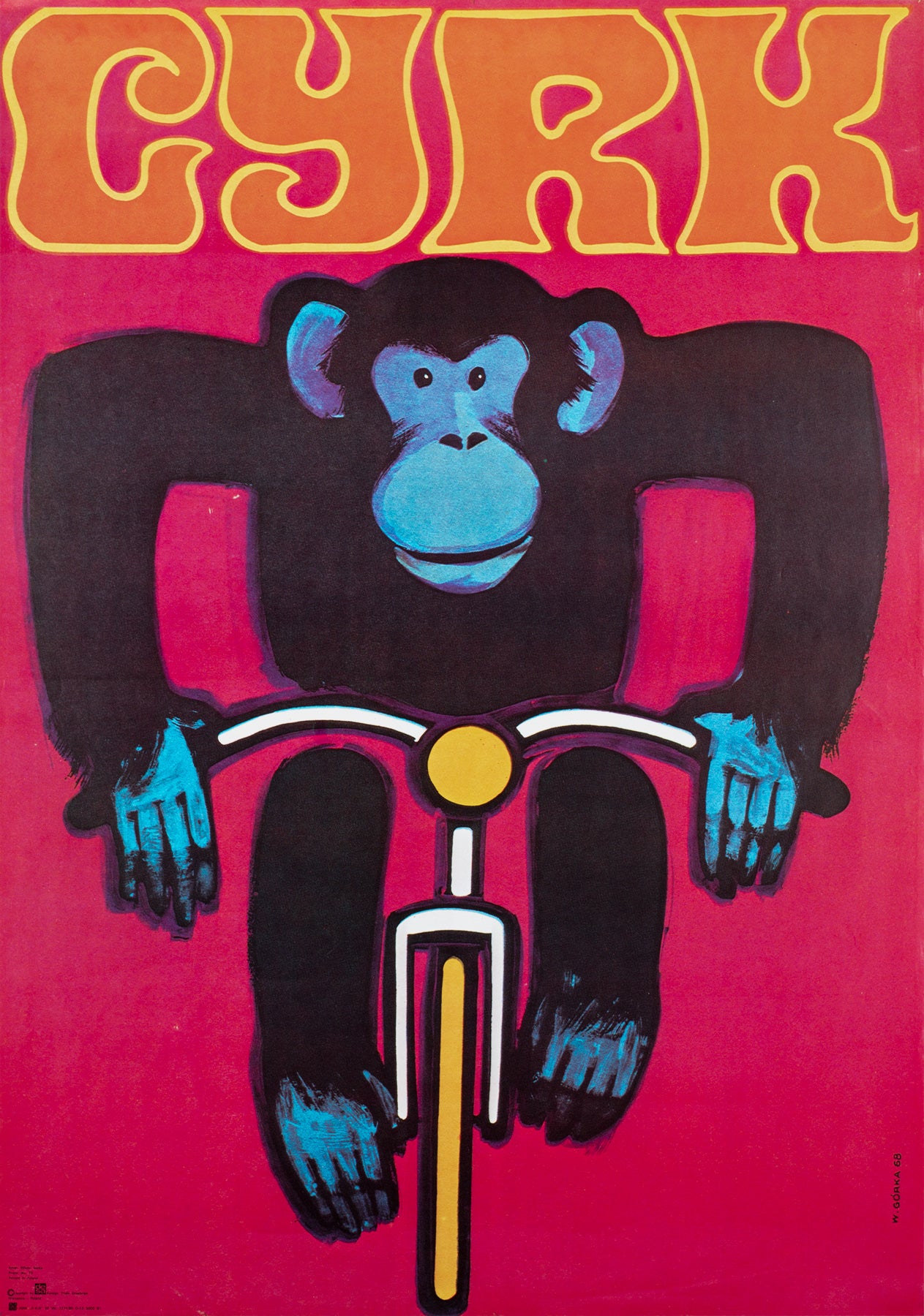 Cyrk Chimpanzee Cyclist R1980 Polish Circus Poster, Gorka