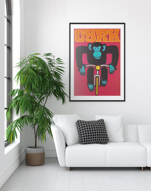 Cyrk Chimpanzee Cyclist 1968 Polish Circus Poster, Gorka