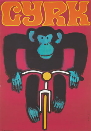 Cyrk Chimpanzee Cyclist 1968 Polish Circus Poster, Gorka