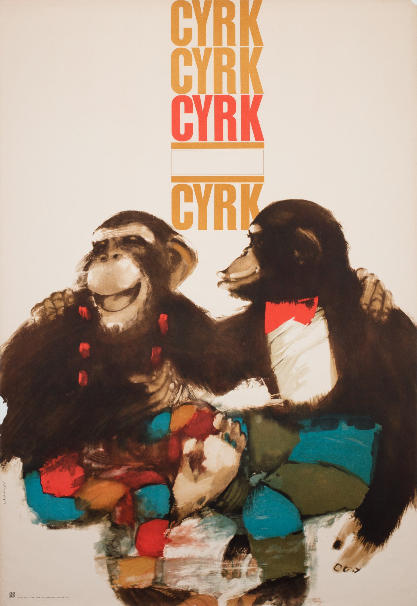 Cyrk Chimpanzees R1976 Polish Circus Poster, Urbaniec