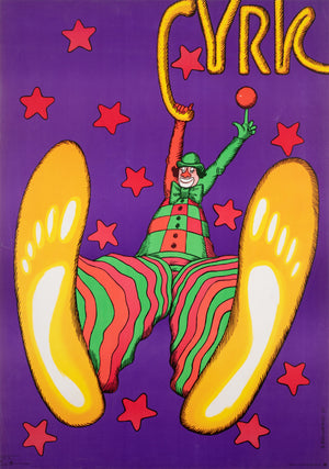Cyrk Clown Swinging R1979 Polish Circus Poster, Bocianowski
