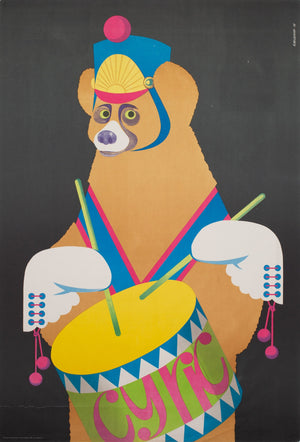 CYRK Drumming Bear R1982 Polish Circus Poster, Majewski