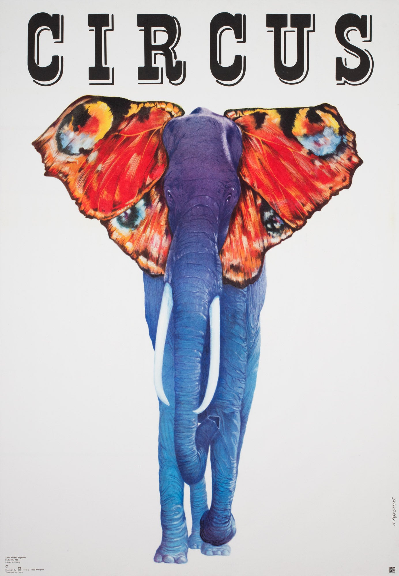 Cyrk Elephant Butterfly 1979 Polish Circus Poster, Pagowski