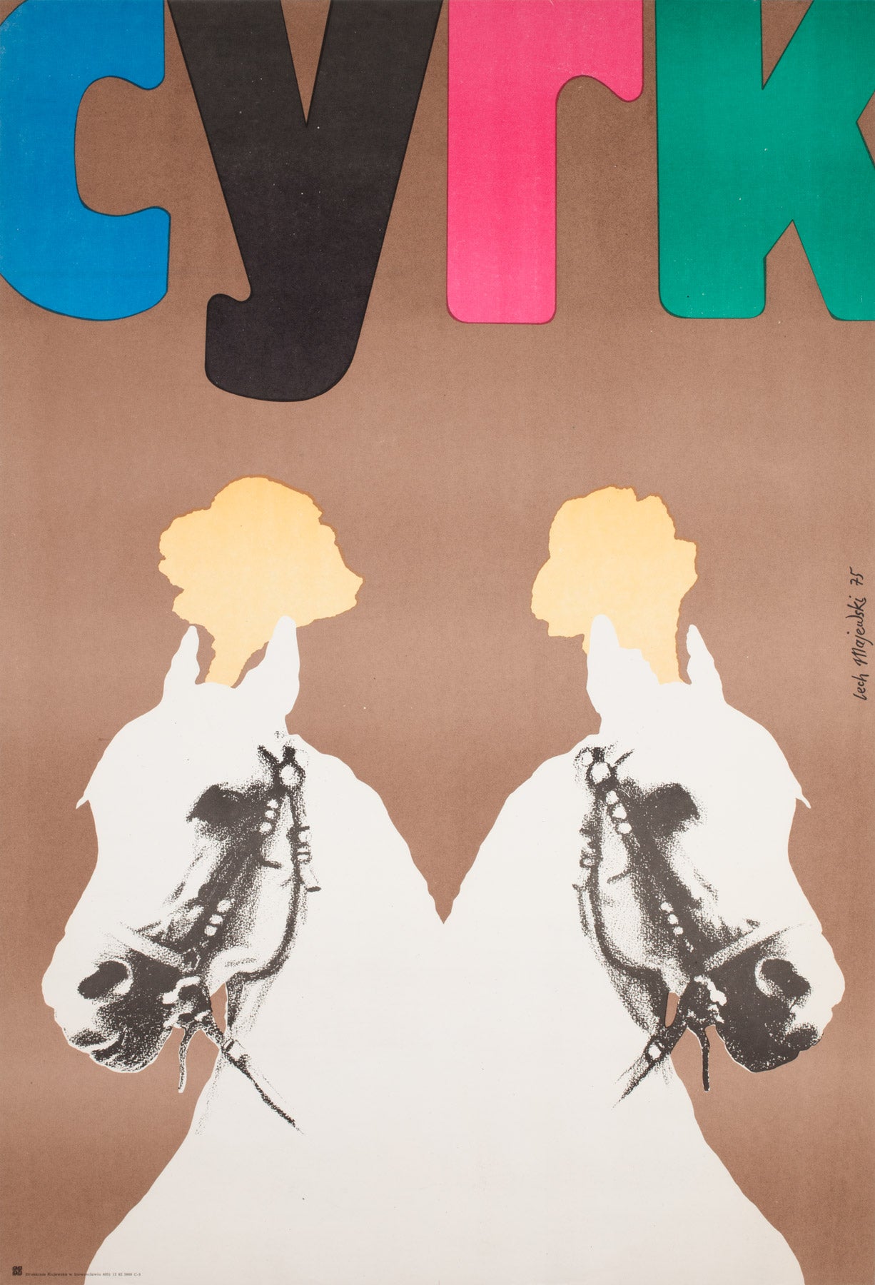Cyrk Horses Heads 1975 Polish B1 Circus Poster, Lech Majewski