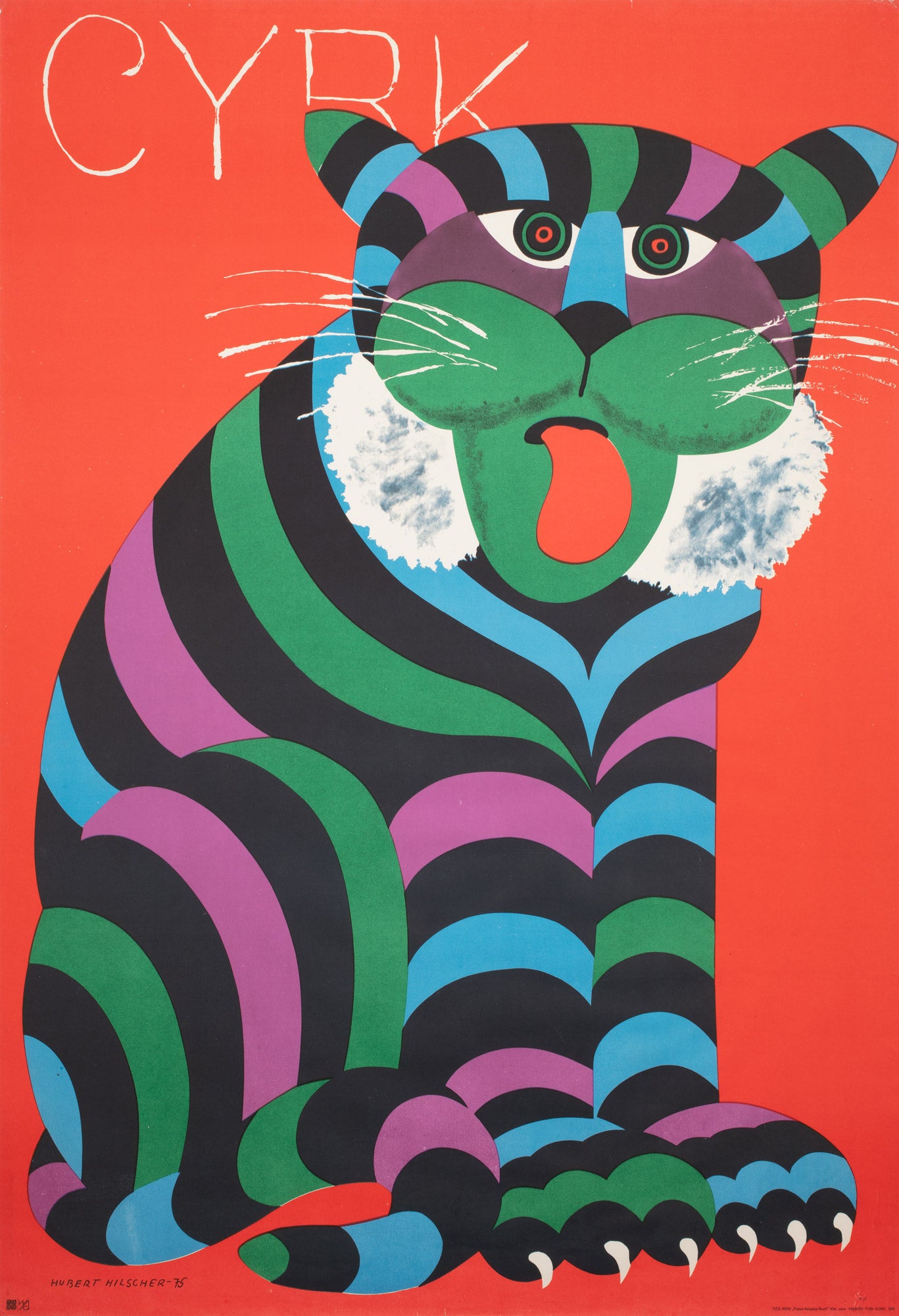 Cyrk Large Stripy Cat 1975 Polish Circus Poster, Hilscher