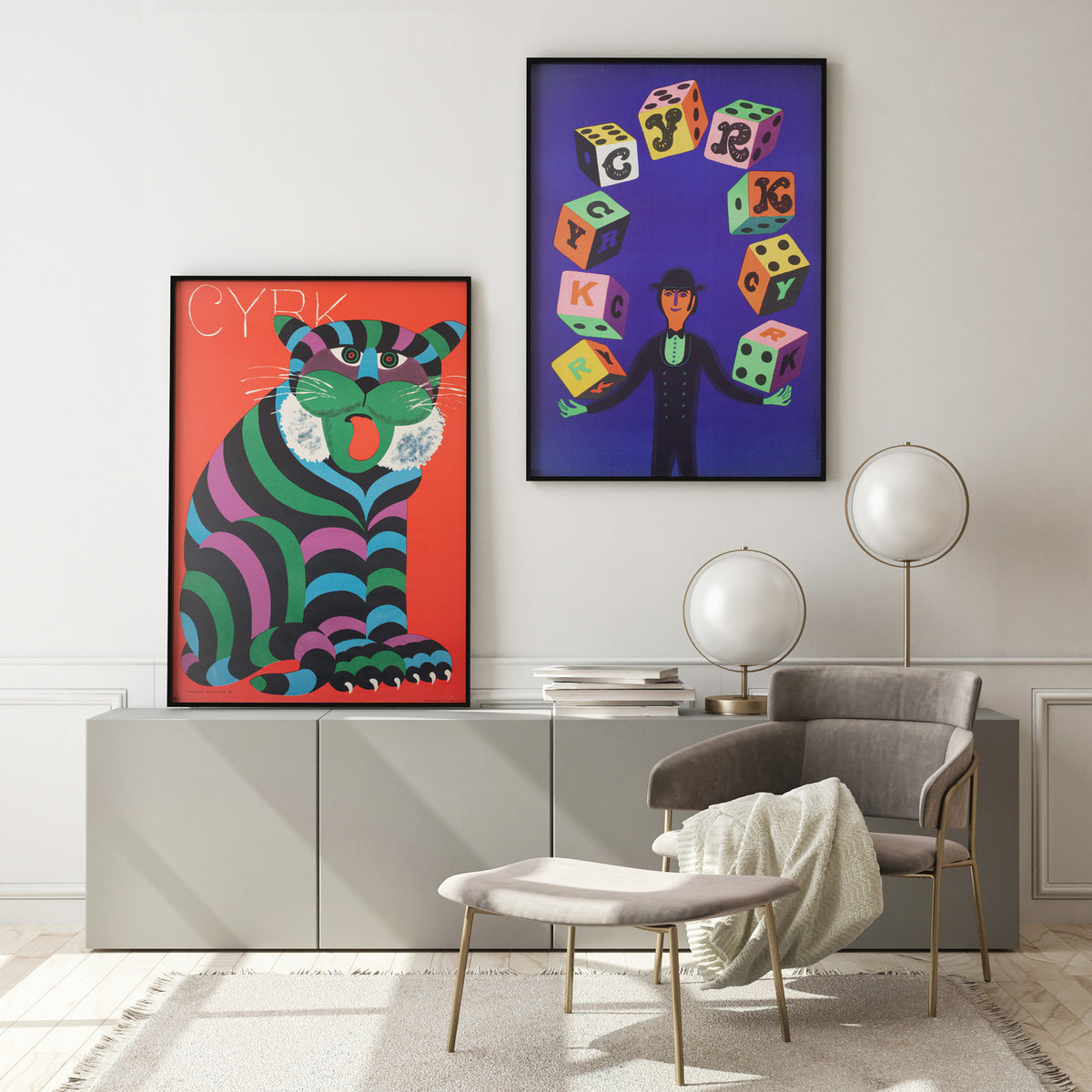 Cyrk Large Stripy Cat 1975 Polish Circus Poster, Hilscher