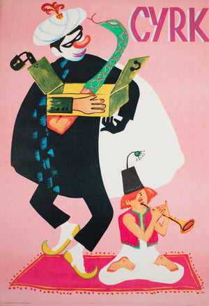 CYRK Magician Snake Charmer 1973 Polish Circus Poster, Miedza-Tomaszewski