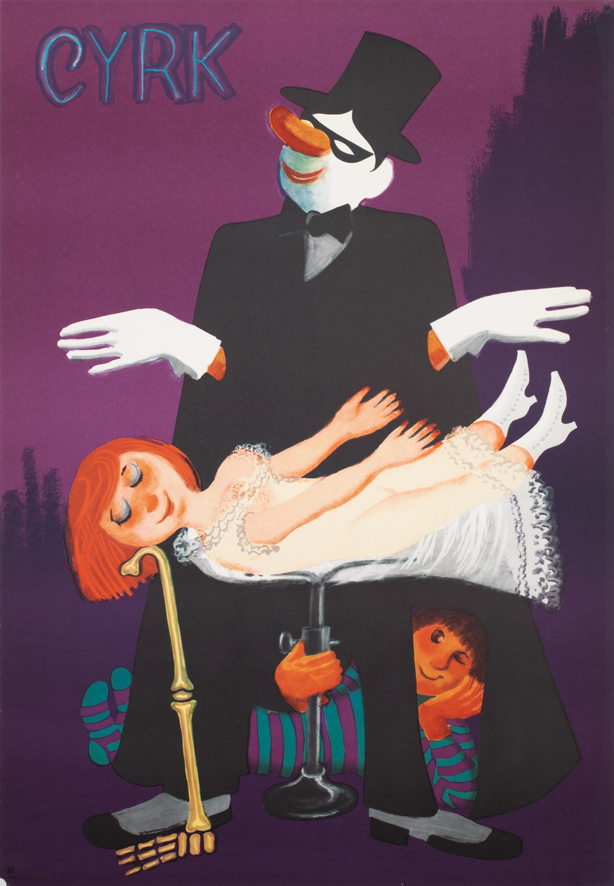 Cyrk Magician Levitatation 1975 Polish Circus Poster, Miedza-Tomaszewski