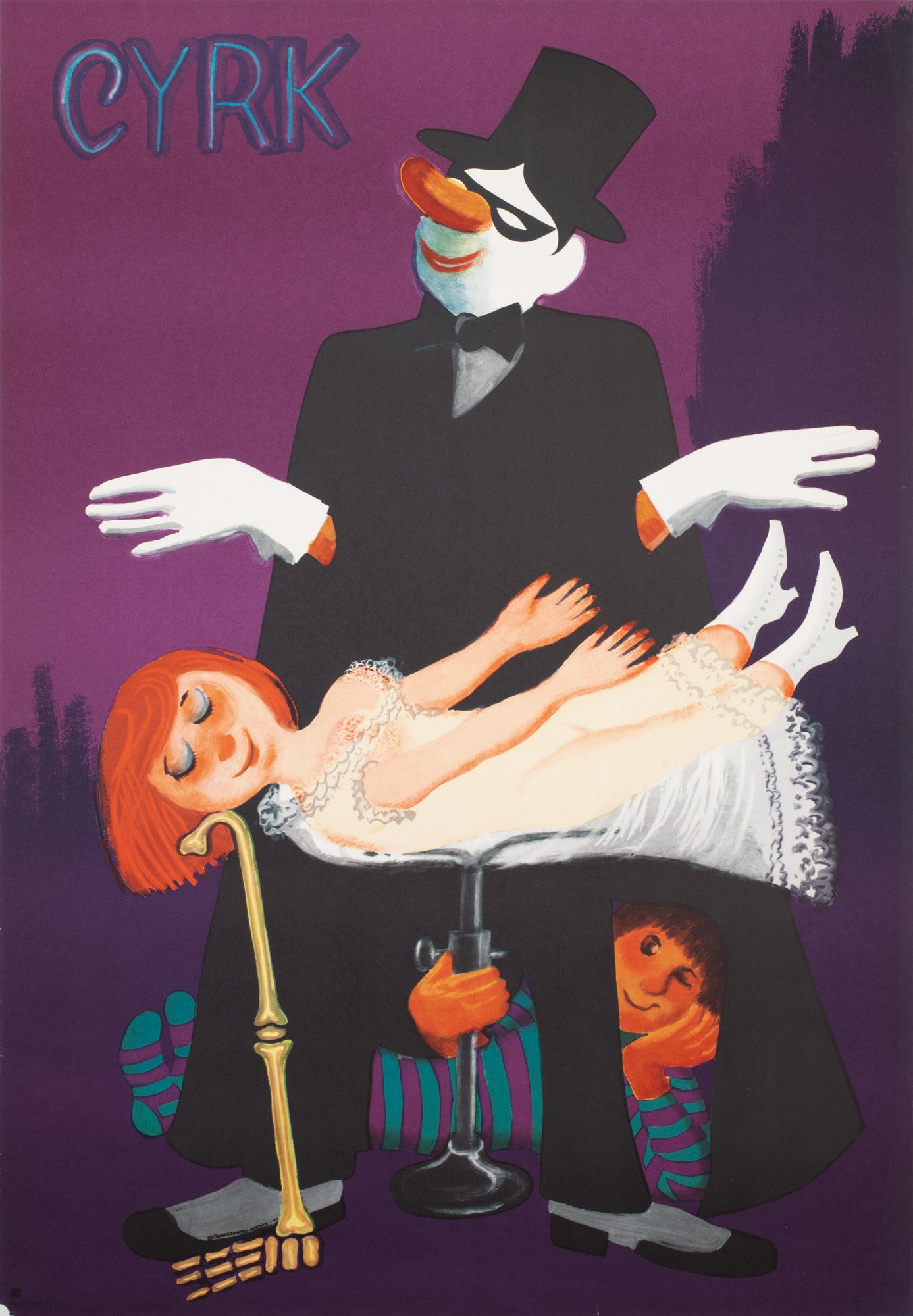 Cyrk Magician Levitatation 1975 Polish Circus Poster, Miedza-Tomaszewski