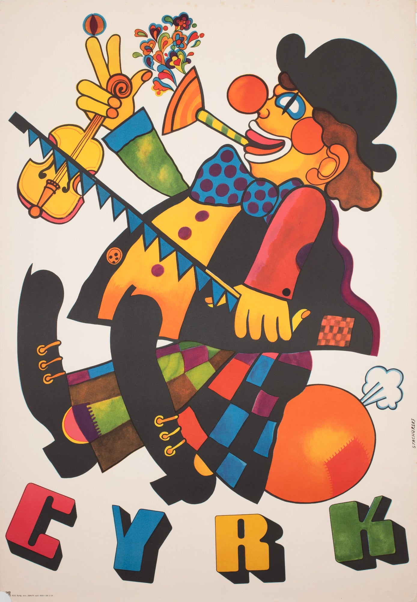 Cyrk One Man Band Clown R1976 Polish Circus Poster, Stachurski