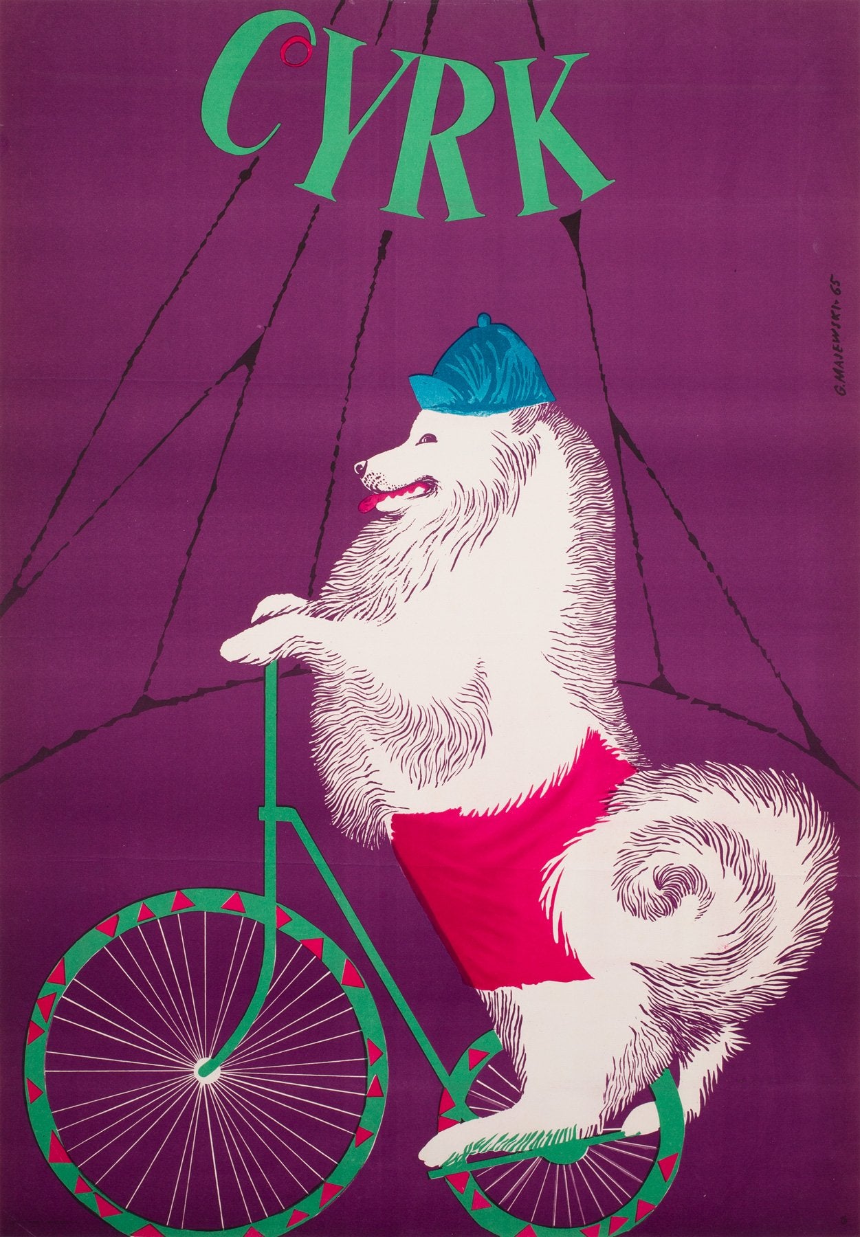 Cyrk Samoyed Cycling 1965 Polish Circus Poster, Gustaw Majewski
