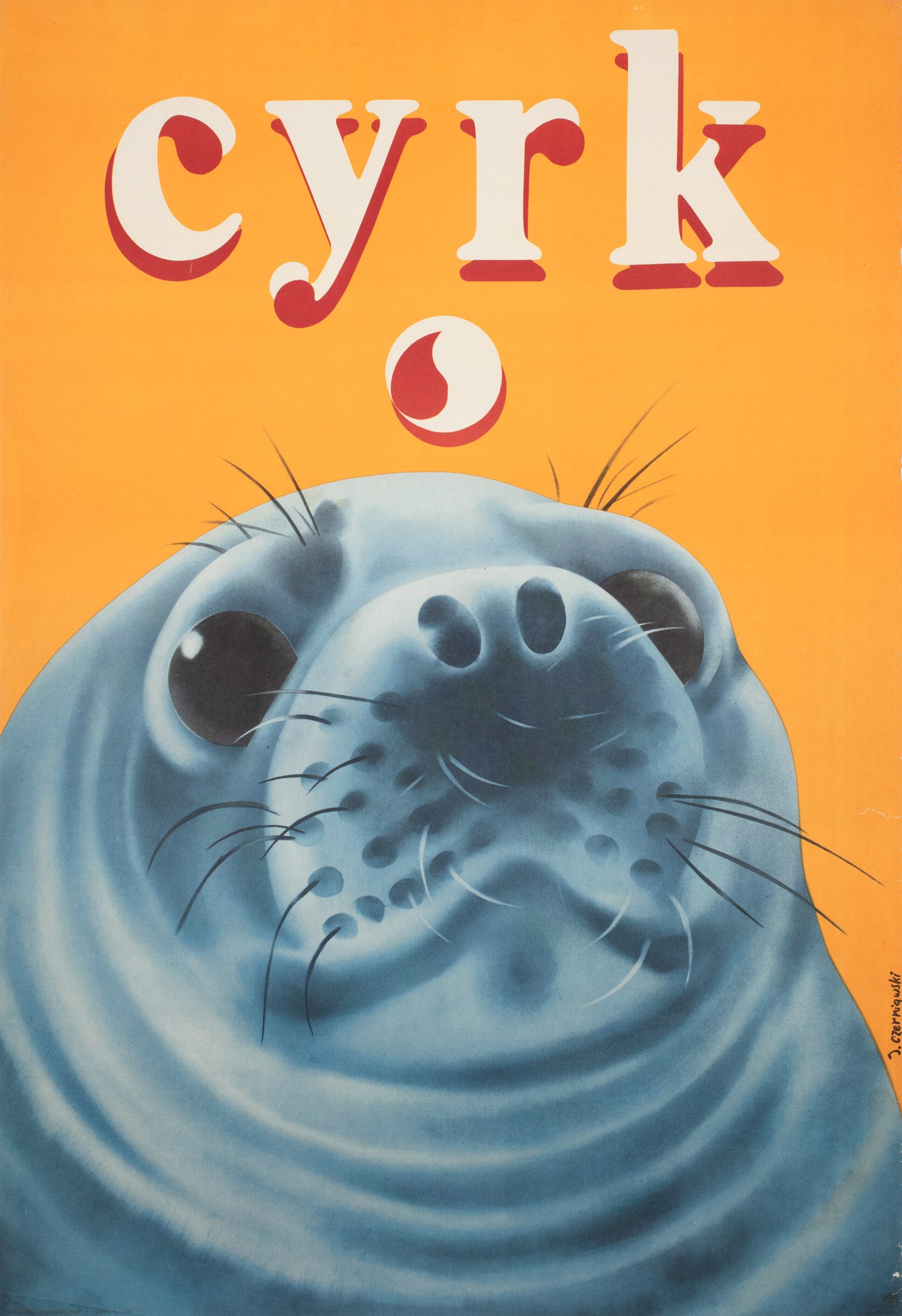Cyrk Seal Face 1974 Polish Circus Poster, Jerzy Czerniawski