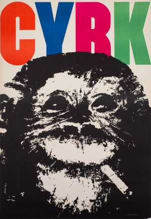 Cyrk Smoking Chimpanzee 1964 B1 Polish Circus Poster, Swierzy