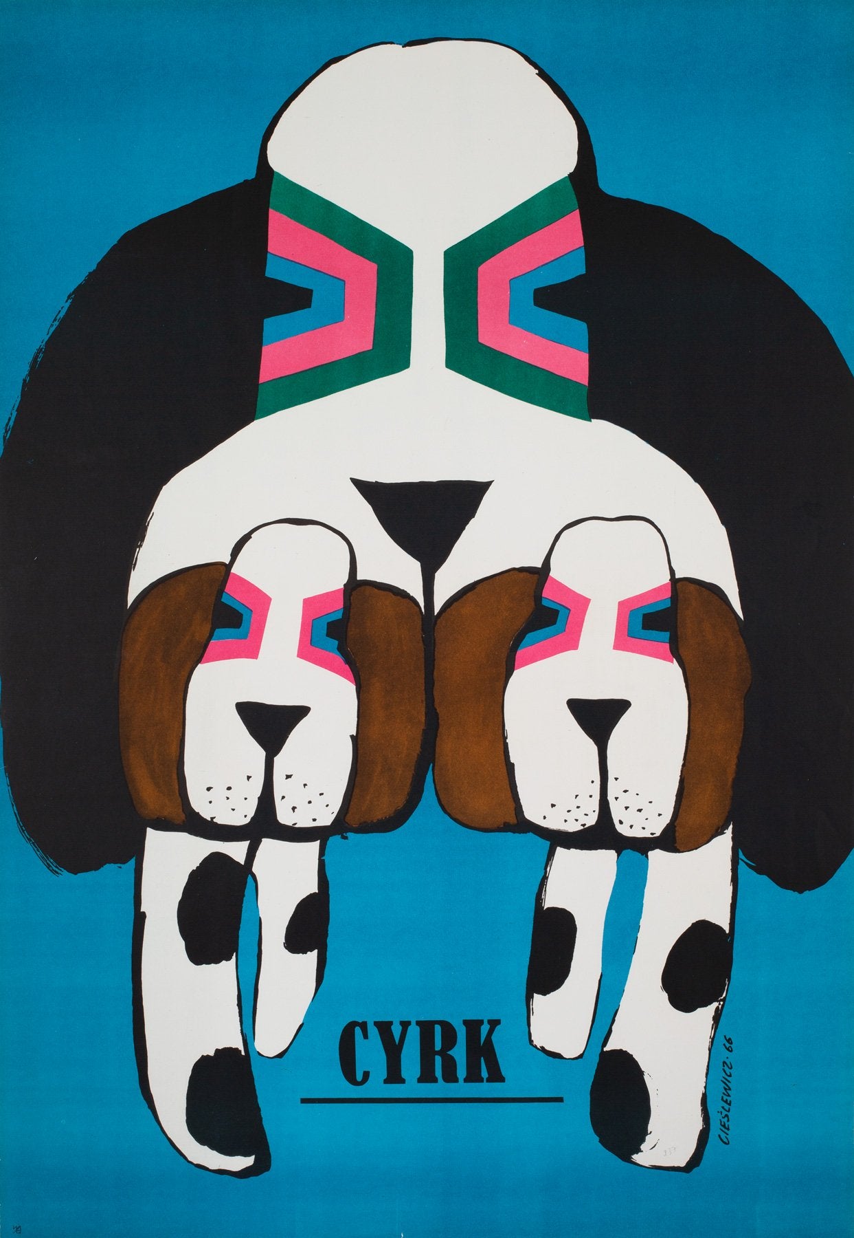 Cyrk Three Basset Hounds R1968 Polish B1 Circus Poster, Cieslewicz