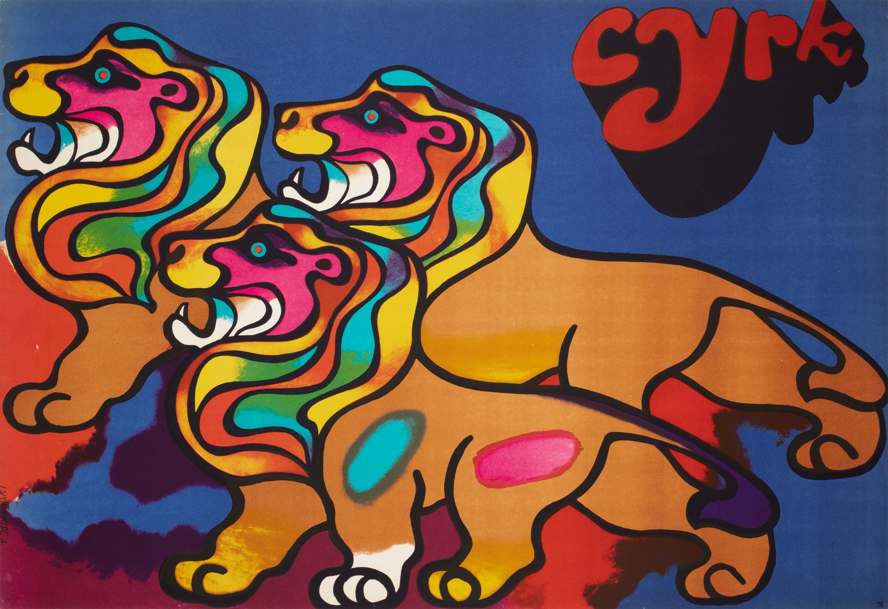 Cyrk Polish Circus Poster 3 Lions 1970, Jodlowski