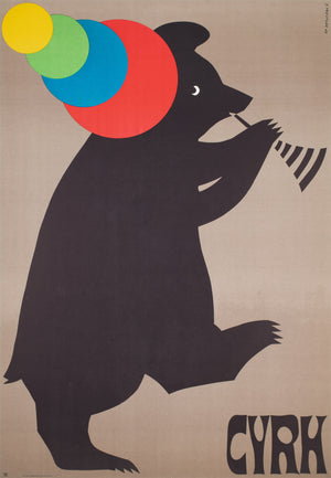 CYRK Trumpet Playing Bear 1969 Polish Circus Poster, Jerzy Treutler