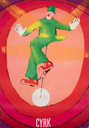 Unicycle Clown 1971 Polish CYRK Poster, Neugebauer