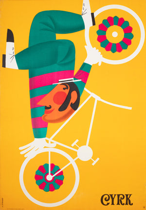 Cyrk Upside Down Cyclist 1970 Polish Circus Poster, Cetnarowski