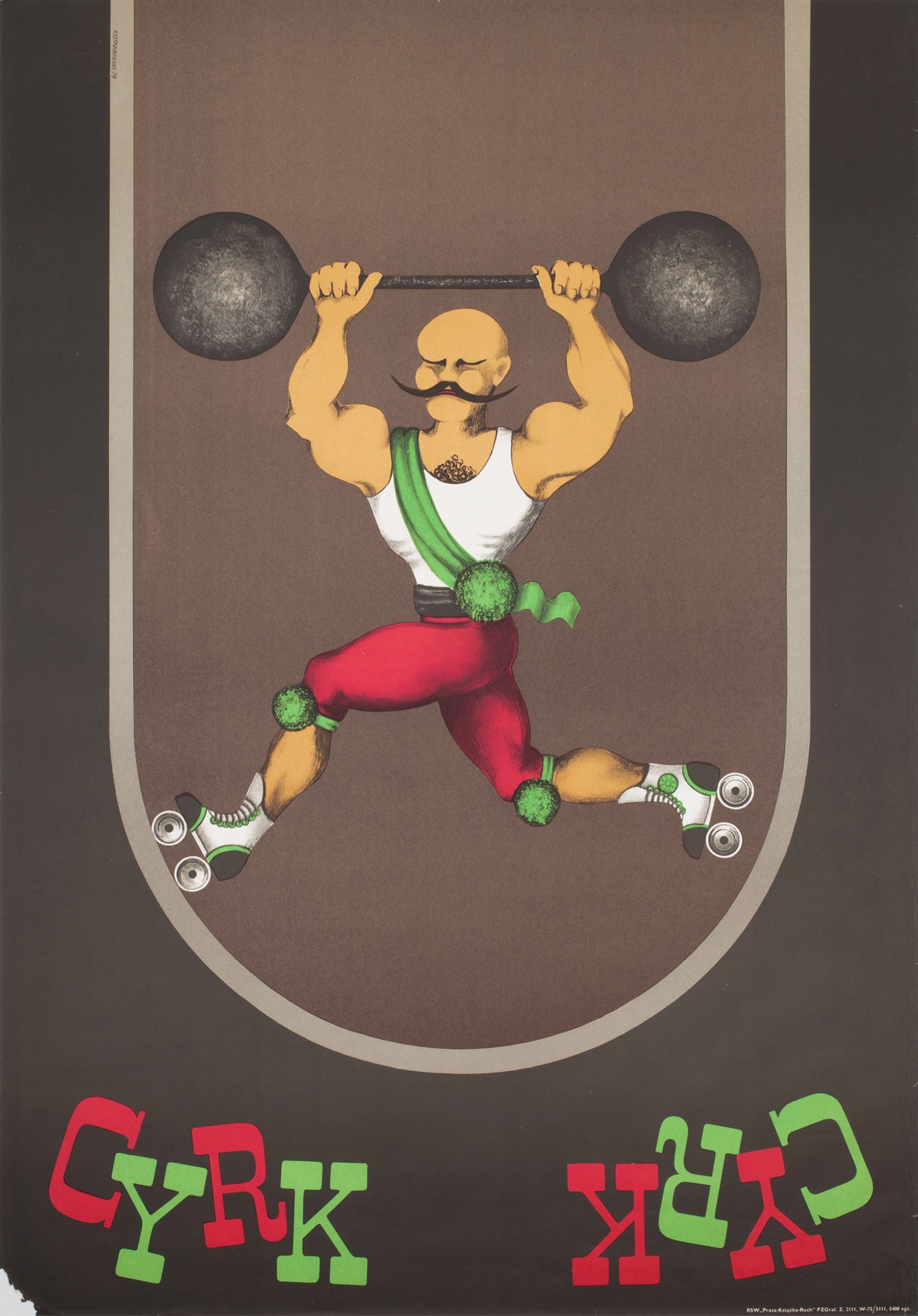 Cyrk Weight Lifting Skater 1974 Polish Circus Poster, Jan Kotarbinski