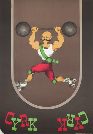 Cyrk Weight Lifting Skater 1974 Polish Circus Poster, Jan Kotarbinski