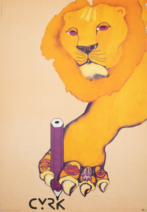 Cyrk Writing Lion 1974 Polish Circus Poster, Zukowska