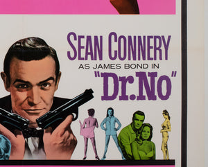 Goldfinger Dr No Double Bill R1966 US 1 Sheet Film Poster, James Bond - detail