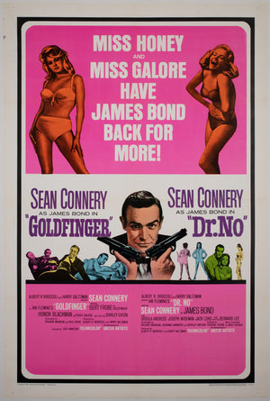 Goldfinger Dr No Double Bill R1966 US 1 Sheet Film Poster, James Bond