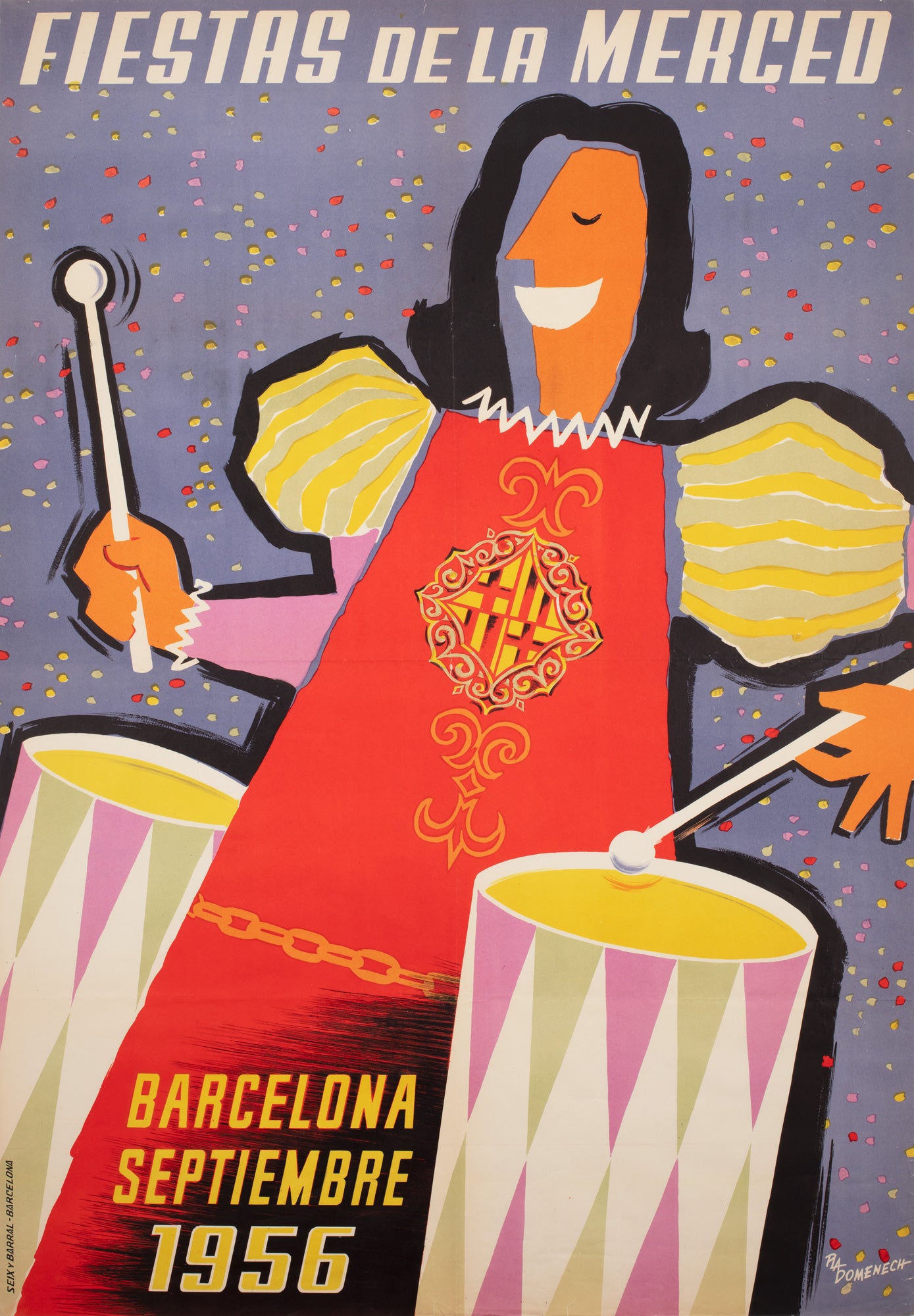 Fiestas de la Merced 1956 Barcelona Travel Poster, Domenech