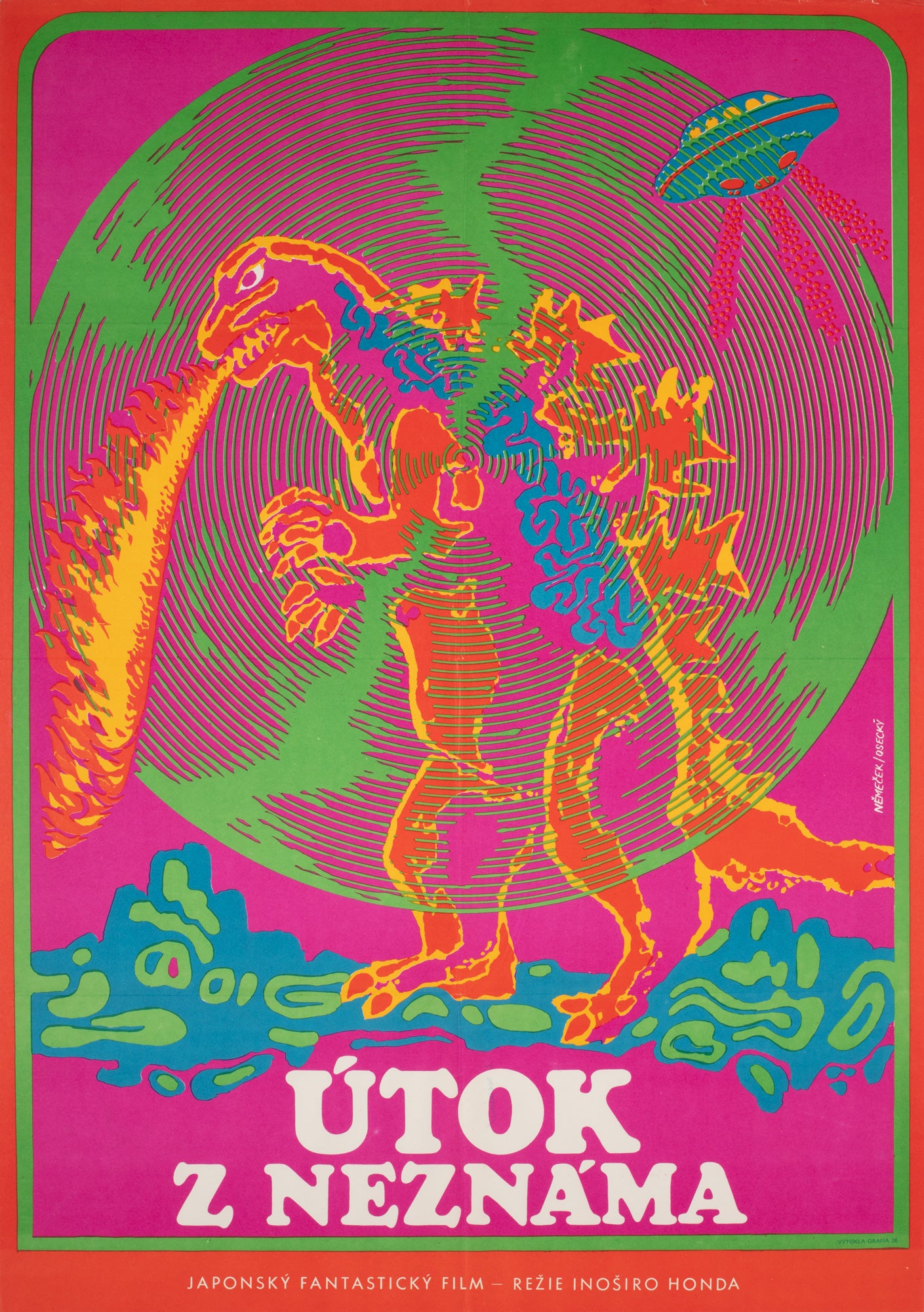 Godzilla vs Monster Zero 1971 Czech A1 Film Poster, Nemecek