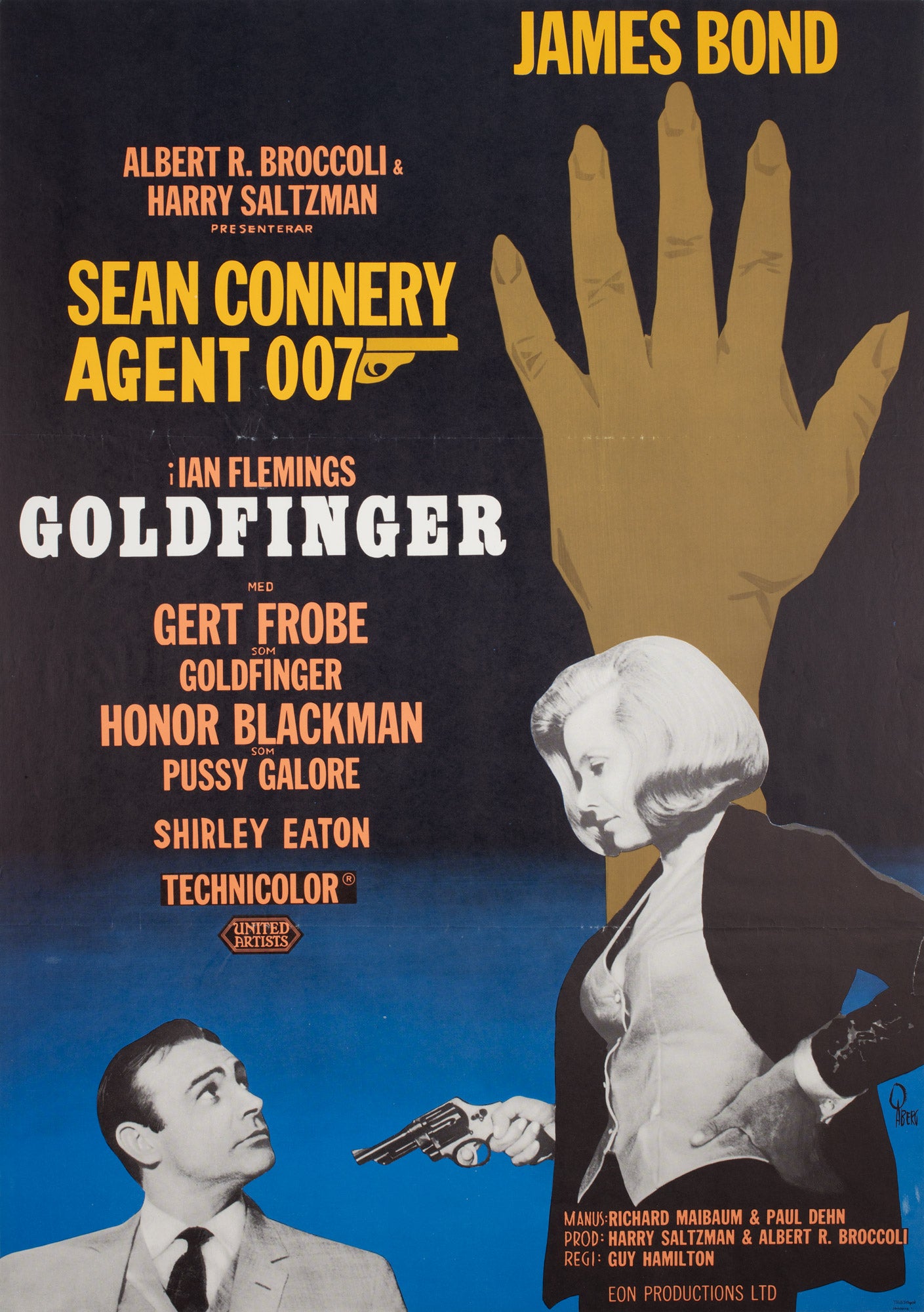 Goldfinger 1965 Swedish Film Poster, Aberg